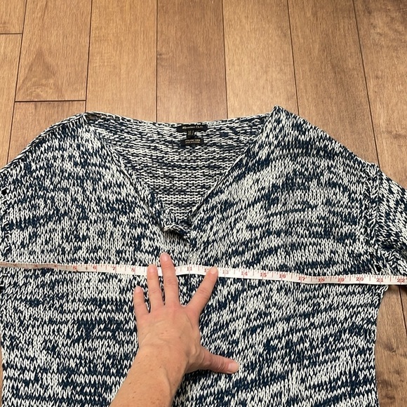 Massimo Dutti long knit cardigan open front Italian cotton yarn blue white sz M - Picture 7 of 11